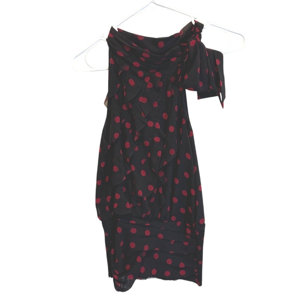 White House Black Market Top XS Black Red‎ Polka Dot One Shoulder Sleeveless